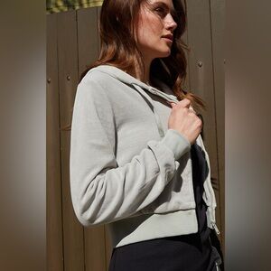 Brandy Melville John Galt Cropped Pale Sage Zip Up Hoodie One Size